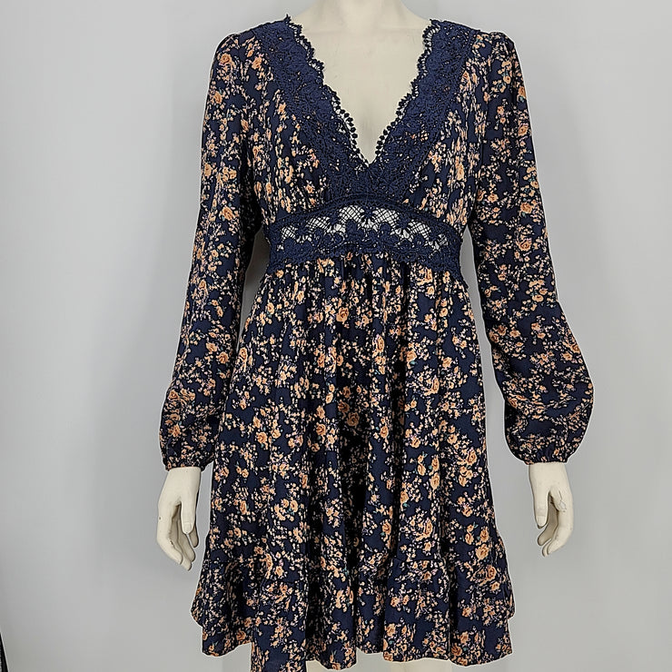 Shein Womens Lace V-Neck Floral Dress, Size Large