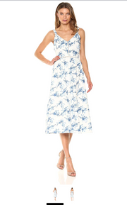 JOA Women's Flower Print Maxi Dress W/Ribbon Trap Detail, Size Large