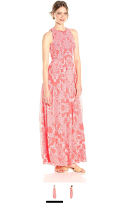 Vince Camuto Women's Printed Chiffon Maxi, Coral/Ivory, Size 6