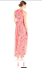 Vince Camuto Women's Printed Chiffon Maxi, Coral/Ivory, Size 6