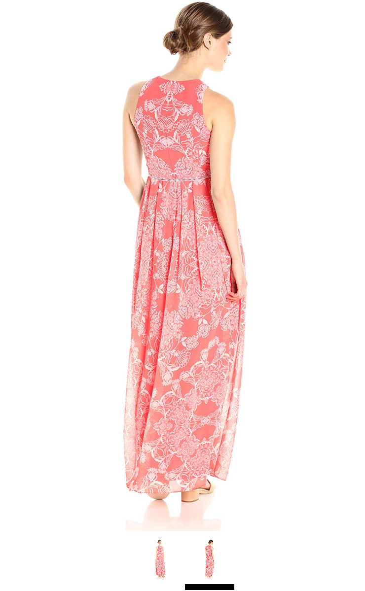 Vince Camuto Women's Printed Chiffon Maxi, Coral/Ivory, Size 6