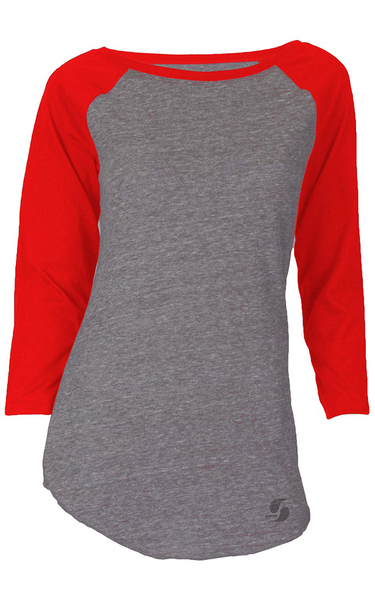 Soffe Womens Juniors Tri-Blend 3/4 Sleeve Baseball Tee,Size Large