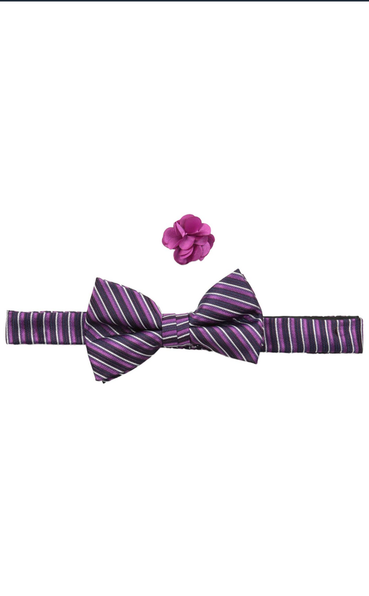 Nick Graham Everywhere Mens Stripe Bow Tie With Solid Pocket Square and Floral
