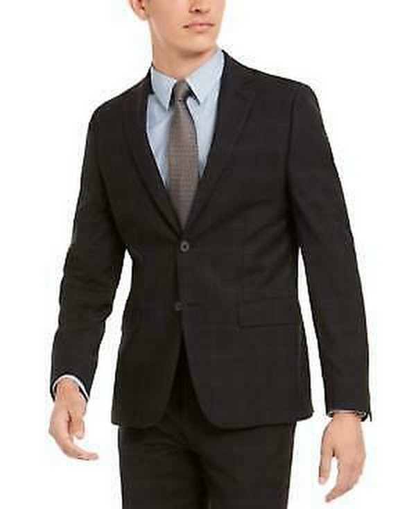 Calvin Klein Mens Milo Wool Blend Plaid Two-Button Blazer, Size 36S