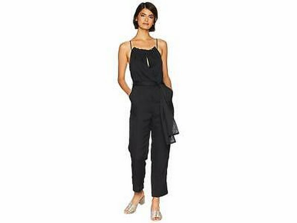 JOA Womens Party Halter Jumpsuit, Size Small, Black Stripe