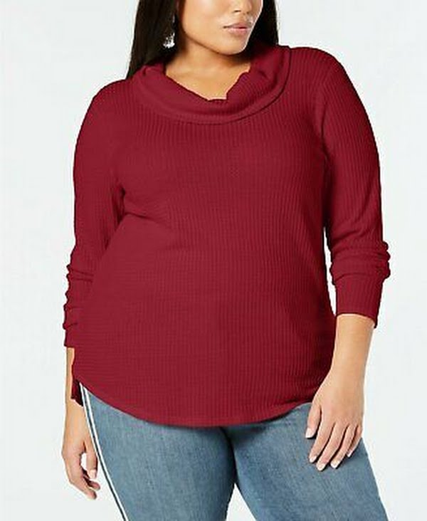 Style & Co Plus Size Waffle-Knit Cowl-Neck Top, Size 3X