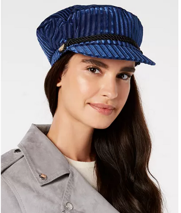 I.N.C. Striped Velvet Newsboy Cap