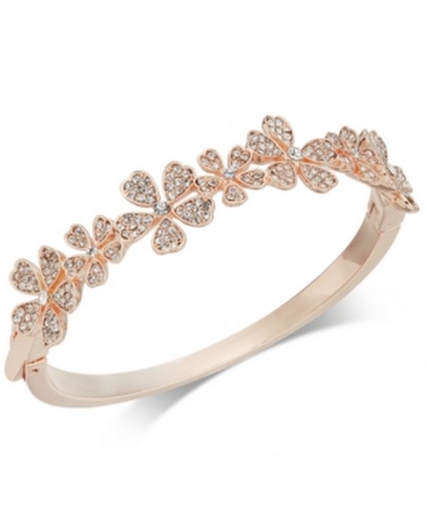 Charter Club Rose Gold-Tone Crystal Flower Bangle Bracelet