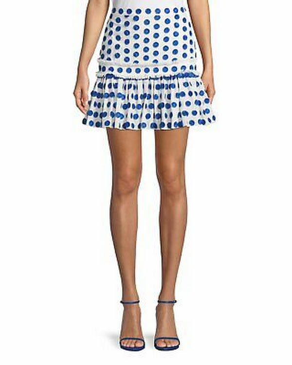 Alexis Womens Harley White Applique Polka Dot Fringe Mini Skirt, Size Small