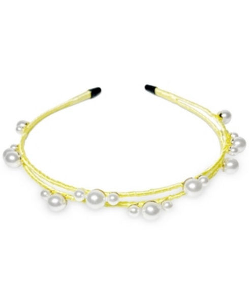 Inc Gold-Tone Imitation Pearl Satin-Wrapped Double-Row Headband