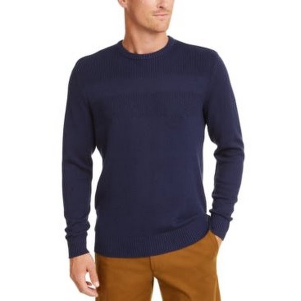 Club Room Mens Cotton Solid Textured Crew Neck Sweater