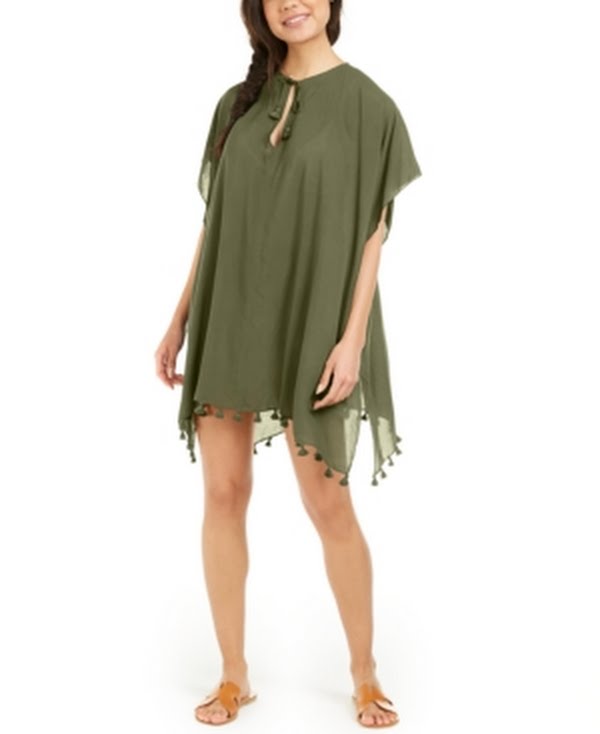 DKNY OLIVE Pom Pom Caftan Swim Cover-up US Large/X-Large