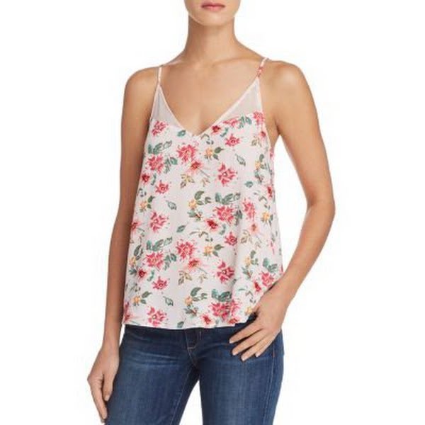 Aqua Floral Mesh V Neck Tank Top