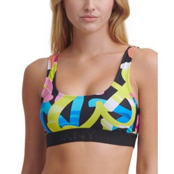 DKNY Womens Printed Logo Bikini Swim Top