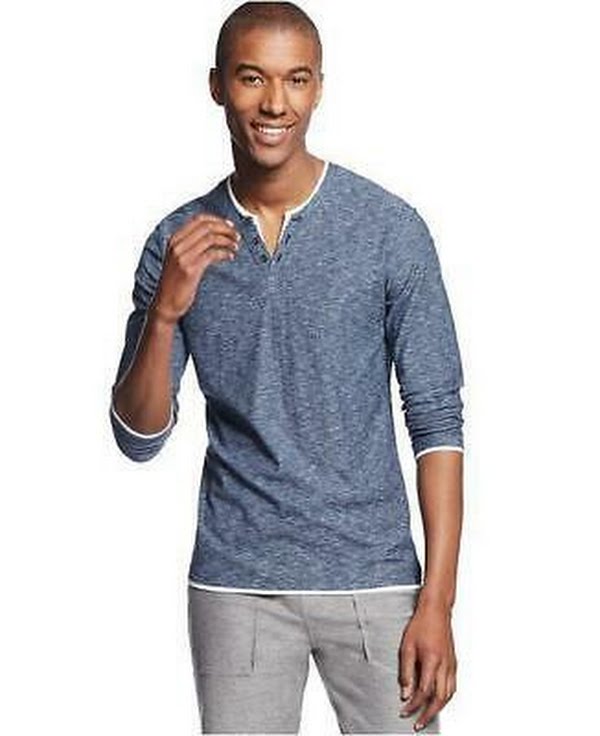INC International Concepts  Mens Long-Sleeve Split-Neck T-Shirt,  Blue, SZ XXXL