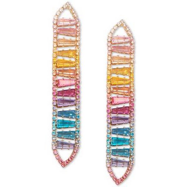 Zenzii Gold-Tone Multicolor Ombre Crystal Linear Drop Earrings – Pink/Yellow