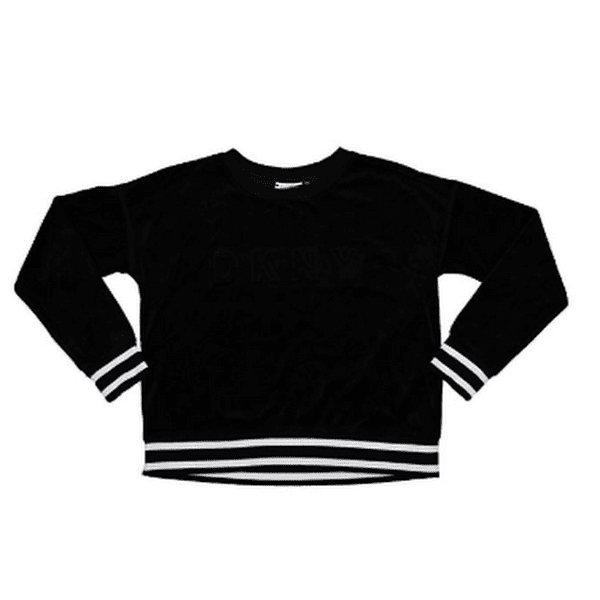 DKNY Sport Boxy Fit Velour Long Sleeve Raised Logo Pullover Sweatshirt