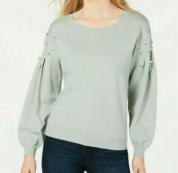 International Concepts Embellished Balloon-Sleeve Sweater