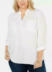 Ny Collection Plus Size Roll-Tab-Sleeve Utility Shirt, Size 1X