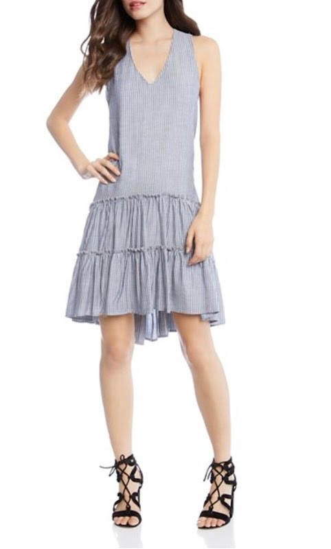 Karen Kane Ruffle Hem Dress, Stripe Size Large