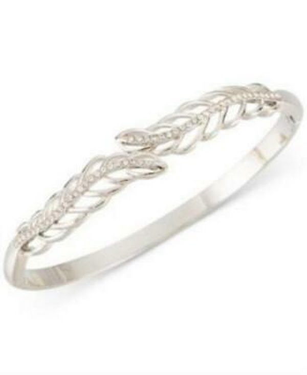 Charter Club Silver-Tone Pave Leaf Hinge Bracelet