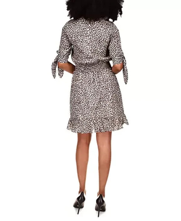 Michael Michael Kors Cheetah-Print Tie-Cuff Dress, Size XS