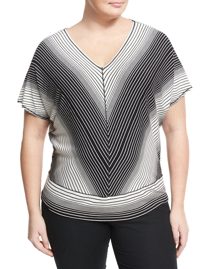 Max Studio Striped Jersey Short-Sleeve Blouse, Black/White, Size Medium