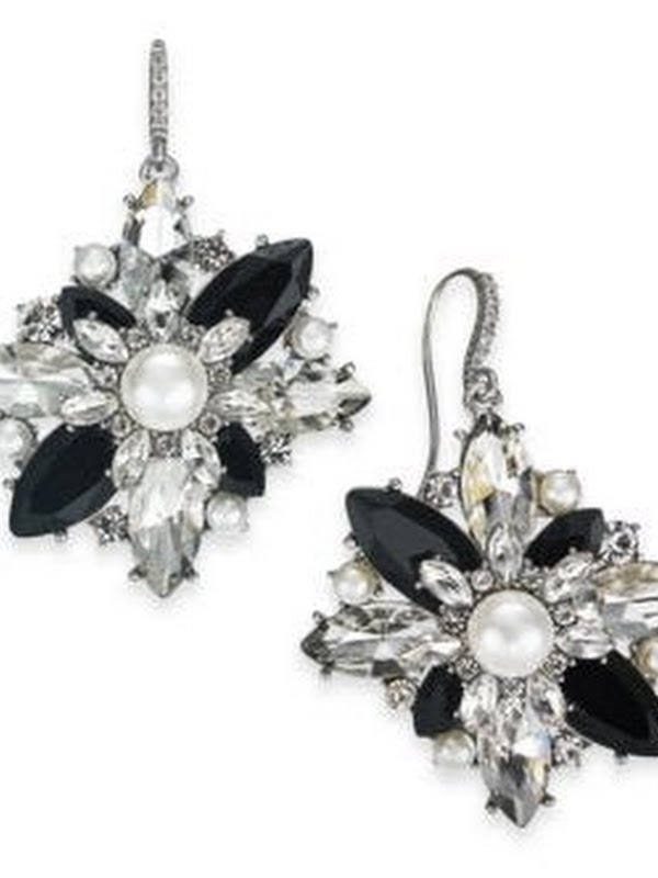 Charter Club Silver-Tone Crystal, Stone and Imitation Pearl Cluster Earrings