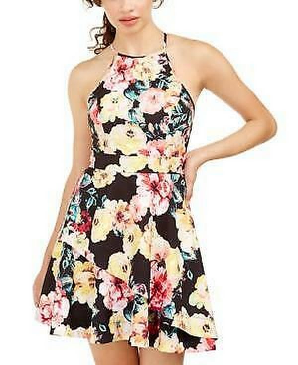 speechless fit and flare dress Speechless Women's Open Back Casual Fit and Flare Short Sleeve Dress, Navy/Multi Floral, M at Amazon Women's Clothing store