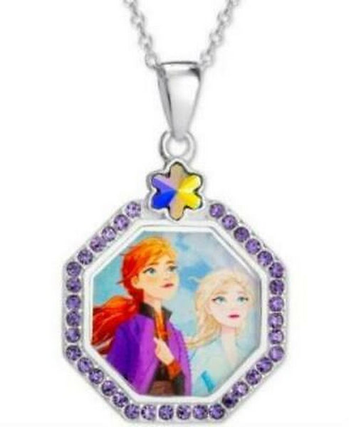 Disney Crystal Frozen Elsa Anna Pendant Necklace in Sterling Silver