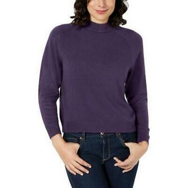 Karen Scott Womens Ribbed Trim Mock Neck Pullover Sweater