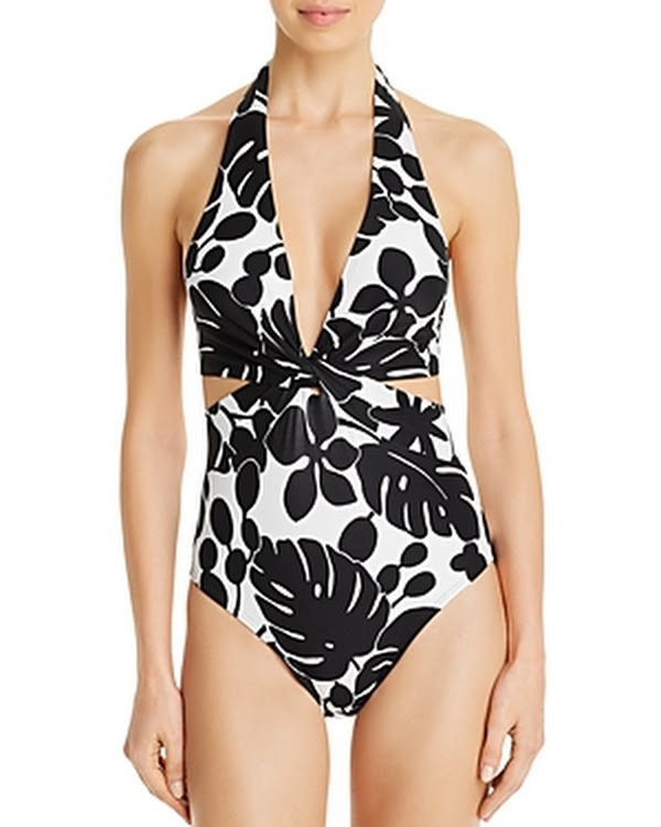 Kate Spade New York 281269 Monstera Knotted Halter Cutout One-Piece