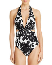 Kate Spade New York 281269 Monstera Knotted Halter Cutout One-Piece