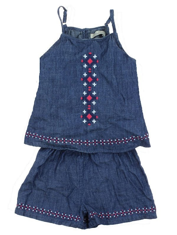 Lucky Brand Girls Blue Denim Short Romper One Piece Outfit Size 2T