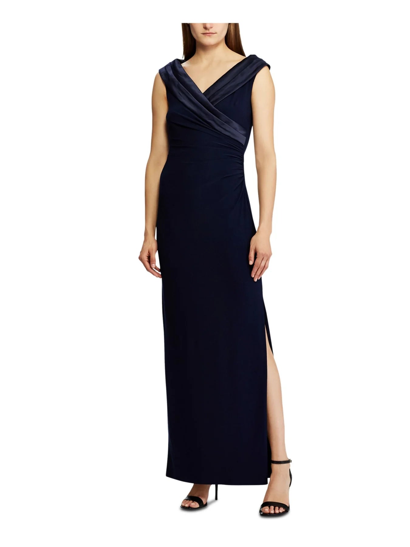 Lauren by Ralph Lauren Women Gown Sz Satin Portrait-Collar