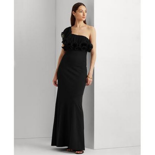 Lauren Ralph Lauren One-Shoulder A-Line Gown – Black, Size 12