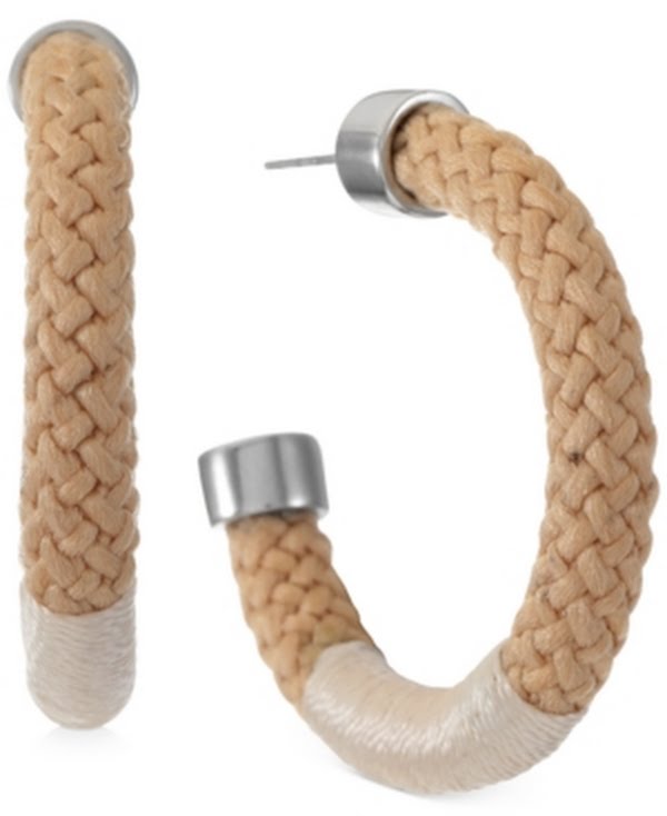 Alfani Silver-Tone Medium Braided Rope C-Hoop Earrings, 1.5 Inches