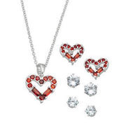 Macys Silver Plate Cubic Zirconia Heart Necklace and Stud Earring Set