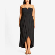 City Chic Women's Romantic Drape Maxi Dress in Black, Size 24/2XL