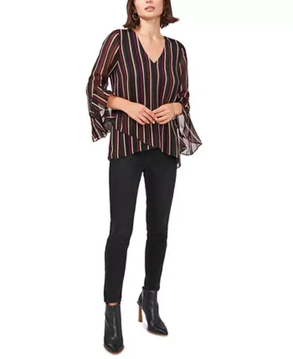 Vince Camuto Striped Flutter-Sleeve Top, Size Small