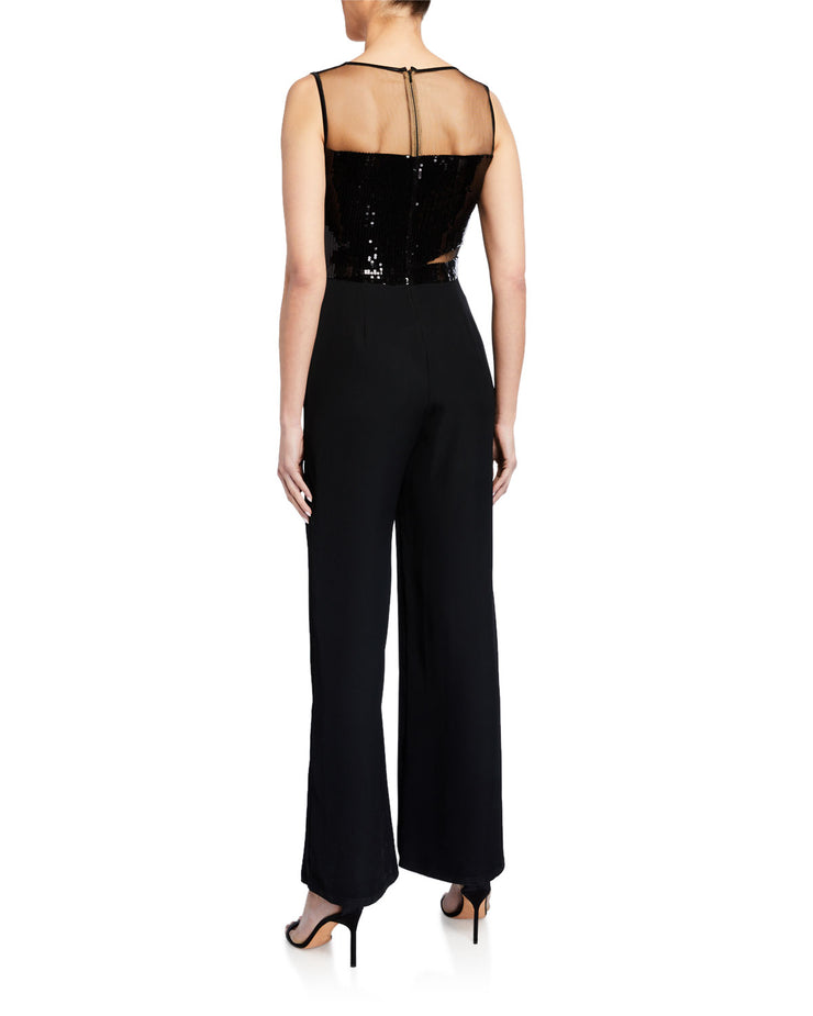 SHO Sequin Sheer Inset Sleeveless Crepe Illusion Jumpsuit, Various Sizes