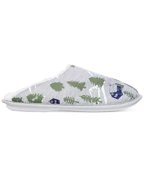 Club Room Mens Forest-Print Fleece-Lined Slippers