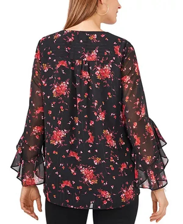 Vince Camuto Floral-Print Flutter-Sleeve Top, Size XS