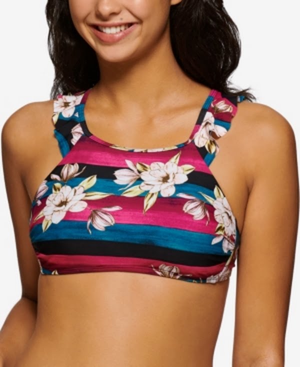 Hula Honey High Neck Floral Print Sweet Bloom Juniors Bikini Top