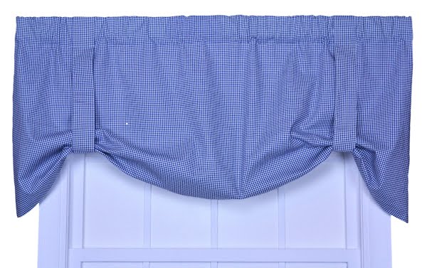 Logan Gingham Check Print Tie-Up Valance Window Curtain, 60x24 Blue