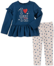 Tommy Hilfiger Girls Ruffled Sweatshirt and Printed Leggings Set, Size 24Months