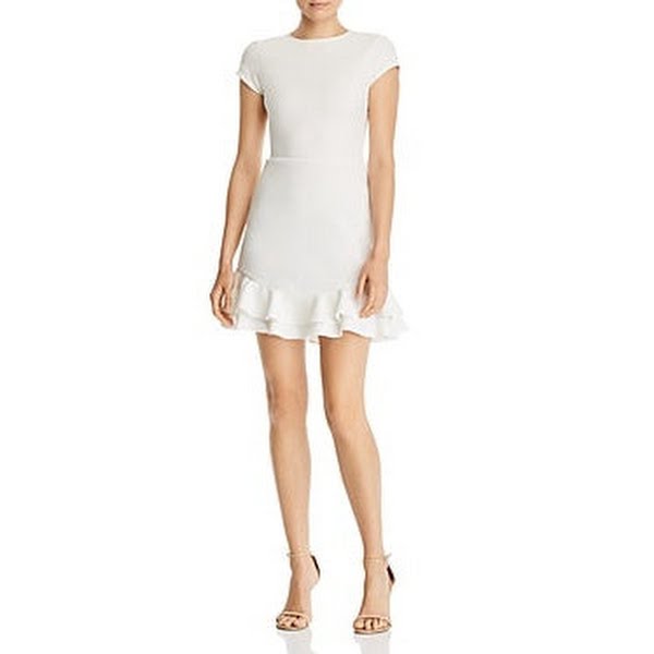 Aqua Womens Ruffled Cap Sleeve Flounce Dress, White, Size Medium