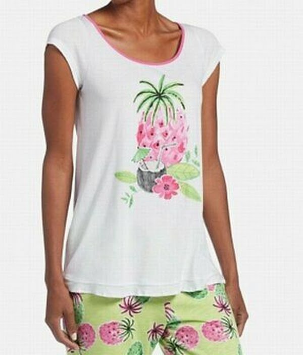 Hue Womens Large Pineapple Graphic Print Blouse, Large
