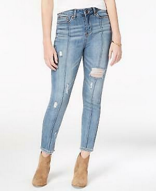 Indigo Rein Juniors Ripped Seamed Ankle Skinny Jeans, W24x27