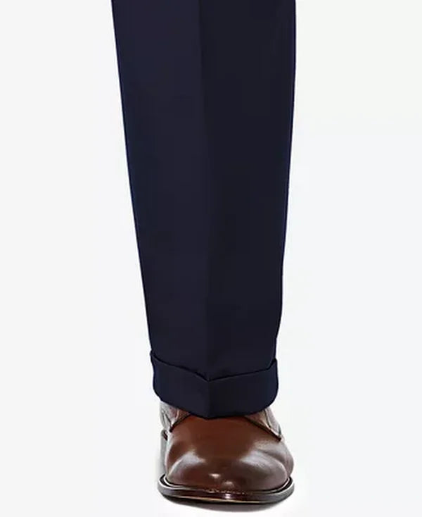 Haggar Mens Big and Tall Stretch Classic-Fit Solid Pleated Dress Pants